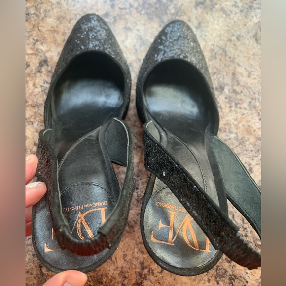 Diane Von Furstenberg glitter black heels - Picture 4 of 8